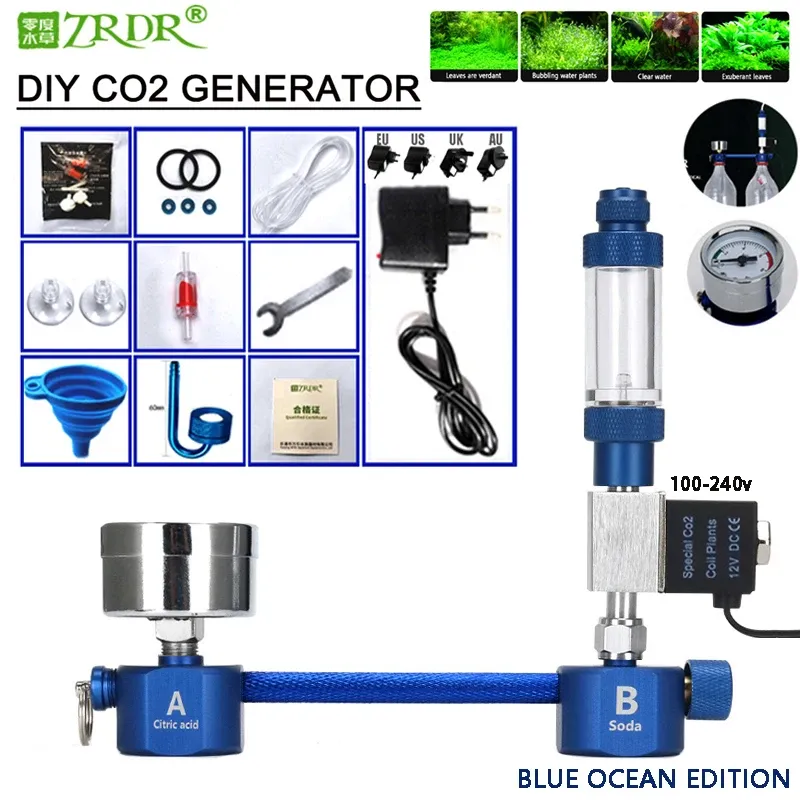 장비 수족관 DIY CO2 생성기 거품 카운터 솔레노이드 밸브 디퓨저 알루미늄 합금 CO2 생성기 키트 어항 수생 식물 CO2