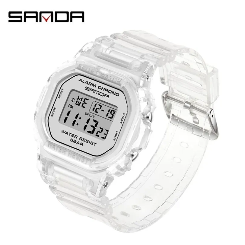 SANDA Mode Sport Vrouwen Transparante band LED Digitale Klok Dames Elektronisch Horloge Reloj Mujer Relogio Feminino 2009 201217178H