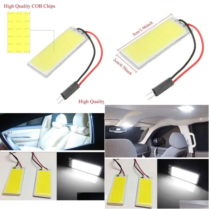 Autolampen 36 LED 12V Cob Panel 2 Stück Xenon Dome Map Light BB mit T10 Ba9S Adapter Innenlampe Carstyling4895279 Drop Lieferung Automo Dho2R