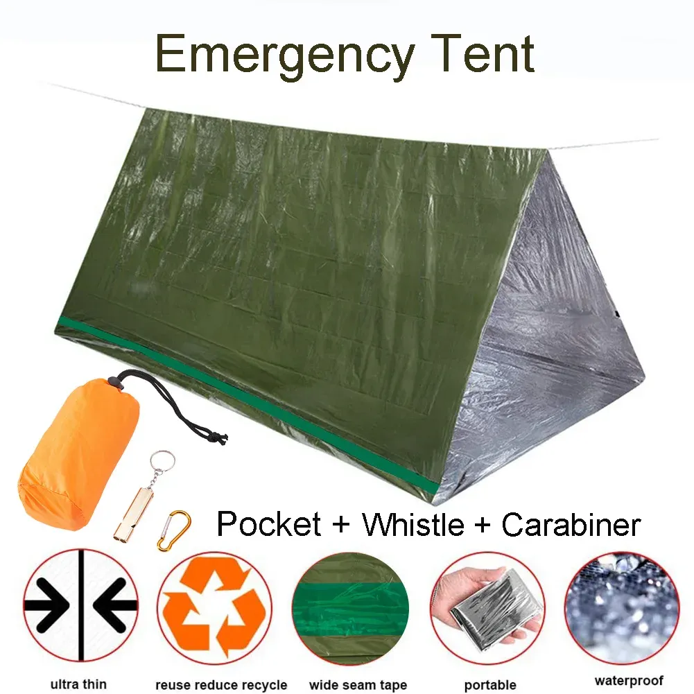 Nets Emergency 2 Person Tube Tent with Whistle Survival Shelter kit Rescue Sleep Blanket First Aid Outdoor Camping Thermal PE Foil