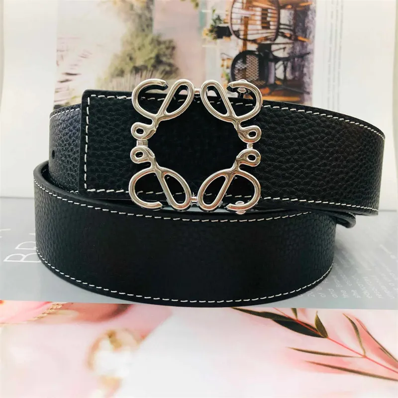 Fashion Double-sided Lychee Grain Men Women Designer Belt Width 3.8cm Gold Sier Smooth Buckle Leather Belts