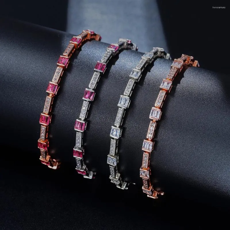 Bracelets de charme Tendance Bracelet de Tennis en Zircon Cubique sur Baguette en Zircon Rose pour Femme