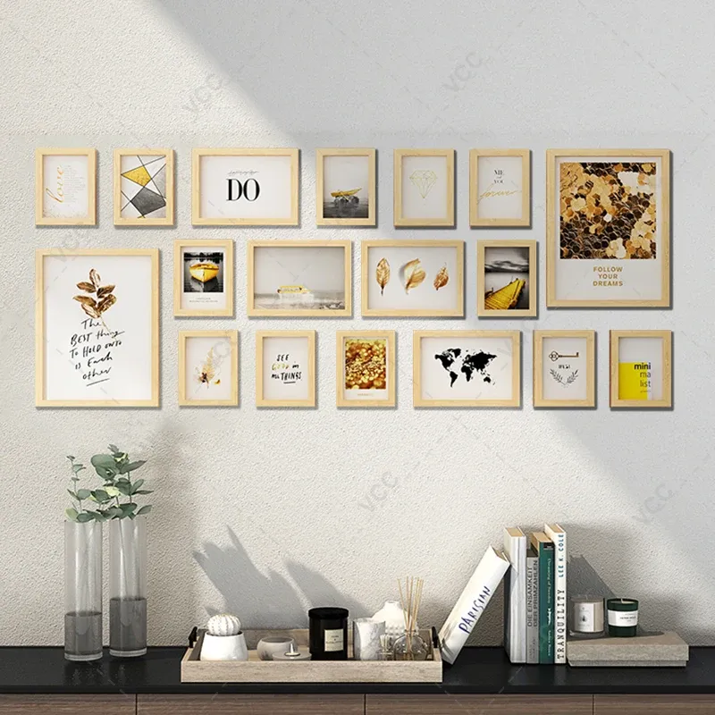 Albums 18 -stks natuurlijke houten fotolijsten voor muurhangen klassieks Wall Art fotolijst voor woonkamer decoratie geschenken Home Decor