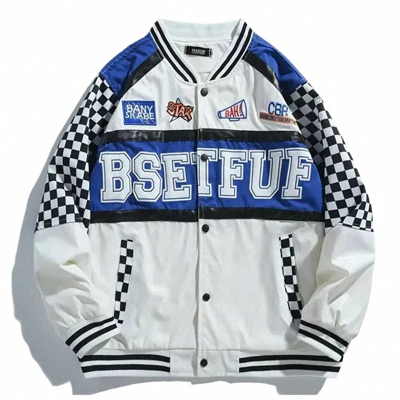 American Vintage Motorcycle Bomber Jacket Homens Carta Imprimir Y2K Varsity Jaquetas Corrida Patchwork Jaquetas de Beisebol Unissex 2023 X7Nt #