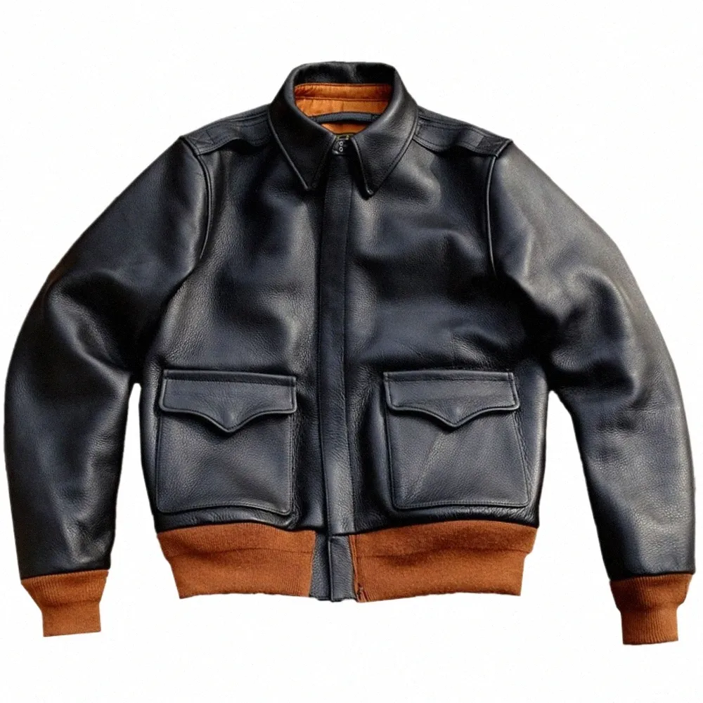 Oversized Cowhide Leather Bomber Jacket Mens Aviator Pilot Coat - Main Image