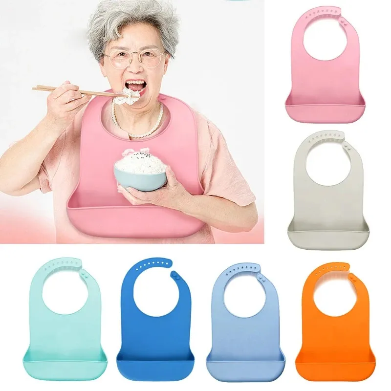 1 Pc Waterproof Adult Mealtime Anti-oil Silicone Bib Protector Disability Aid Apron Senior Aid Aprons 240319
