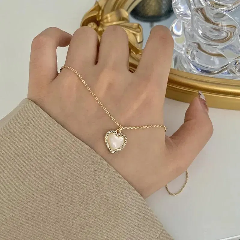 Collane con ciondolo Classico semplice color oro a forma di cuore opale da donna moda coreana zircone catene girocollo accessori per gioielli