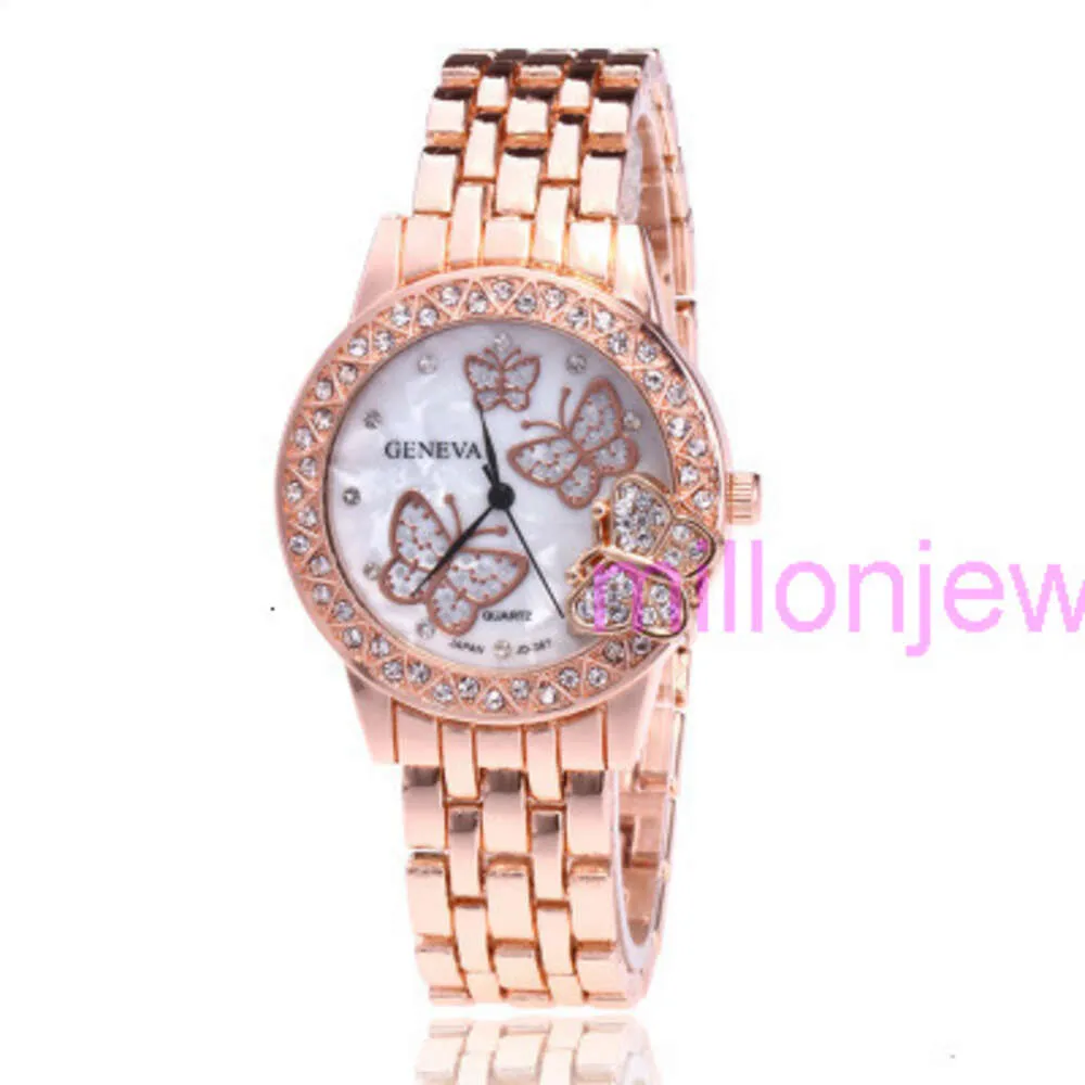 Luxury heren Watch Women Dames met stalen band ingelegde diamanten schaal Face Butterfly Watch