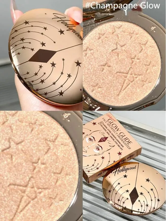 Evidenziatori britannici HOLLYWOOD bagliore al chiaro di luna PEARLESCENT GLOW Champagne Glow Perfezionamento della carnagione Micro polvere Aerografo Finitura impeccabile 8g FAIR MEDIUM 2 colori