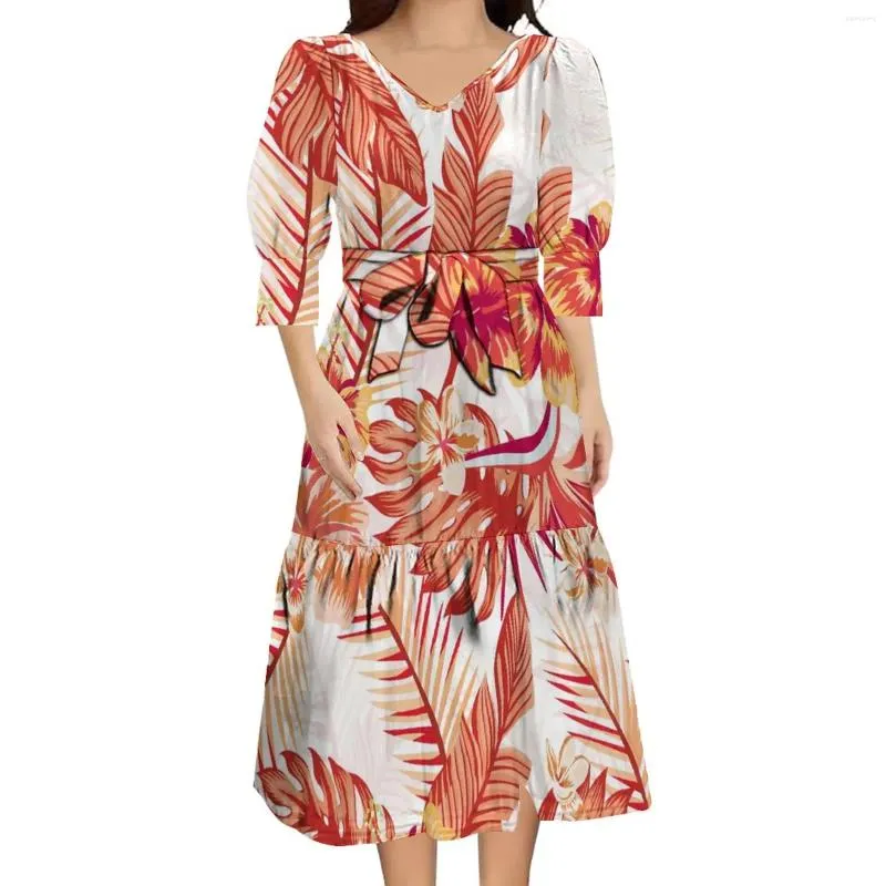 Party Dresses Summer Short Sleeve Dress With Low Neckline Elegant Temperament Puletasi High Quality Fabric Polynesian