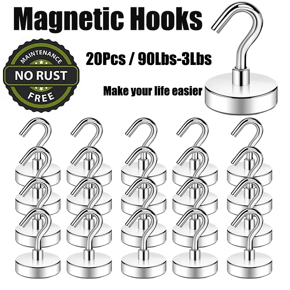 Rails 20 Stuks Sterke Magnetische Haken Zware Cruise Haken Neodymium Magneet voor Koelkast/Klaslokaal/Badkamer/Garage/Grill Handdoeken Ophangen