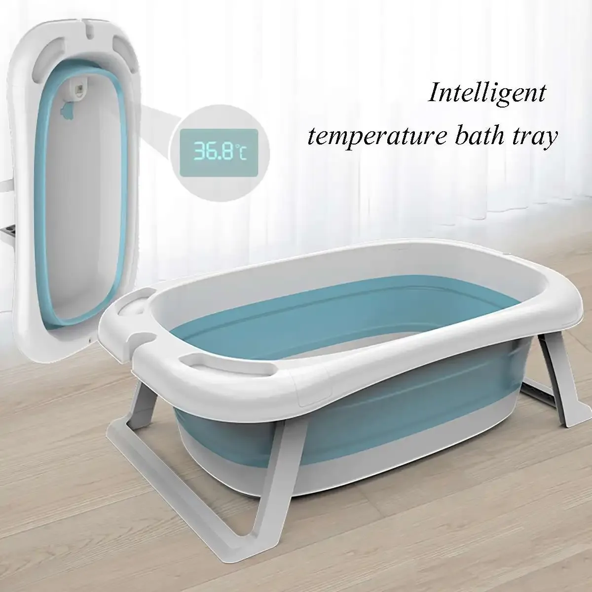 Bathtubs Portable Shower Basin with Smart Thermometer Folding Baby Shower Bathtub For Kids Safety Collapsible Pet Dog Bath Tubs Barrel