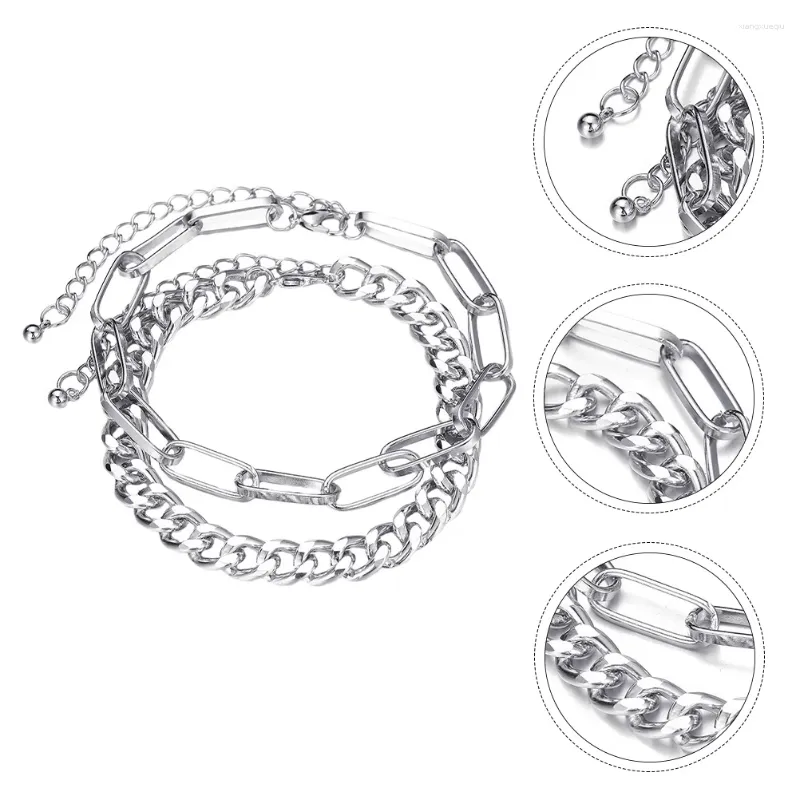 Anklets 2 Set Stael Nierdzewna Anklet dla kobiet Link Łańcuch Bransolet Decor Decor Osobowość