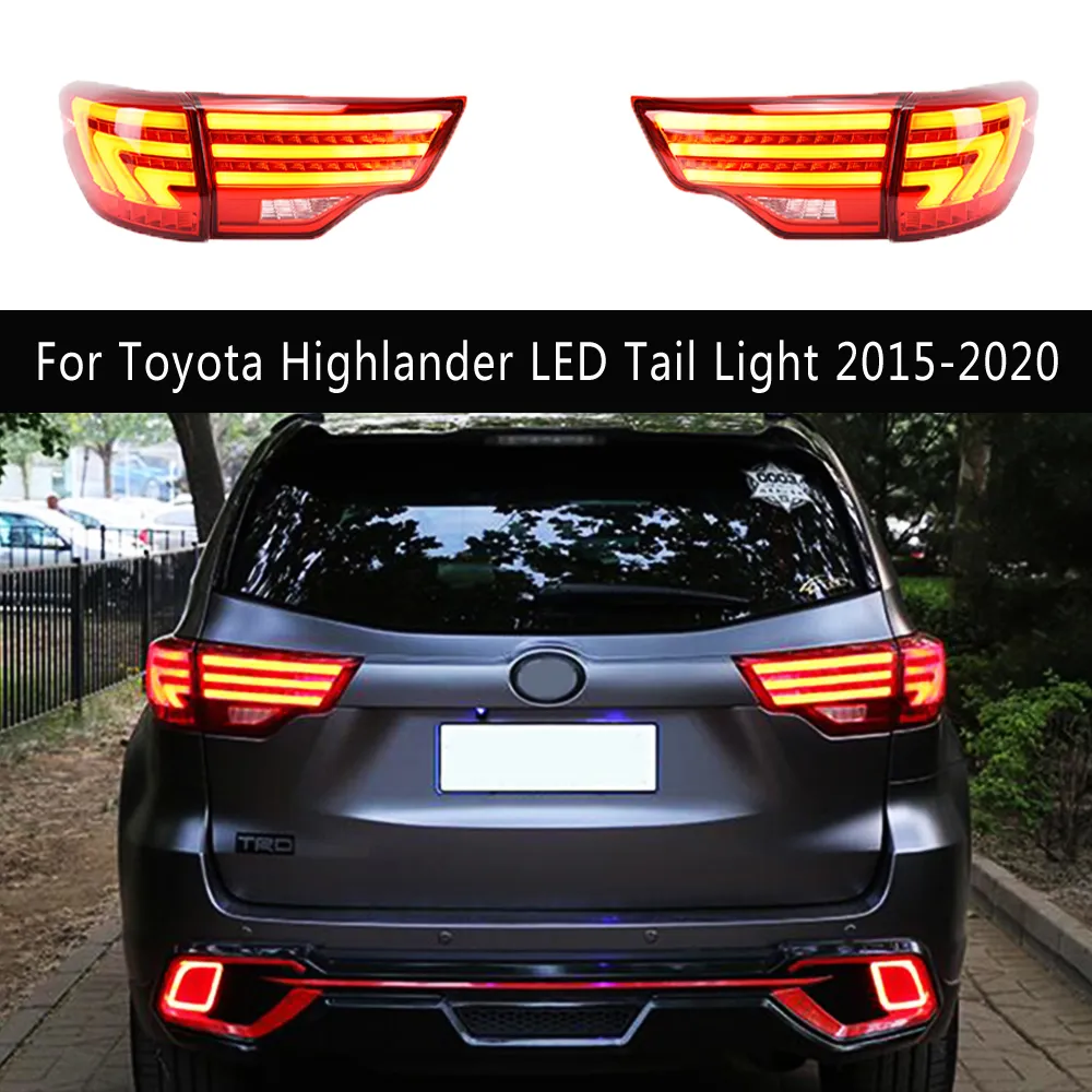 Conjunto de luz traseira para toyota highlander, estilo de carro, luz traseira led 15-20, vermelho/preto, lâmpada traseira, freio, estacionamento reverso, luz de corrida