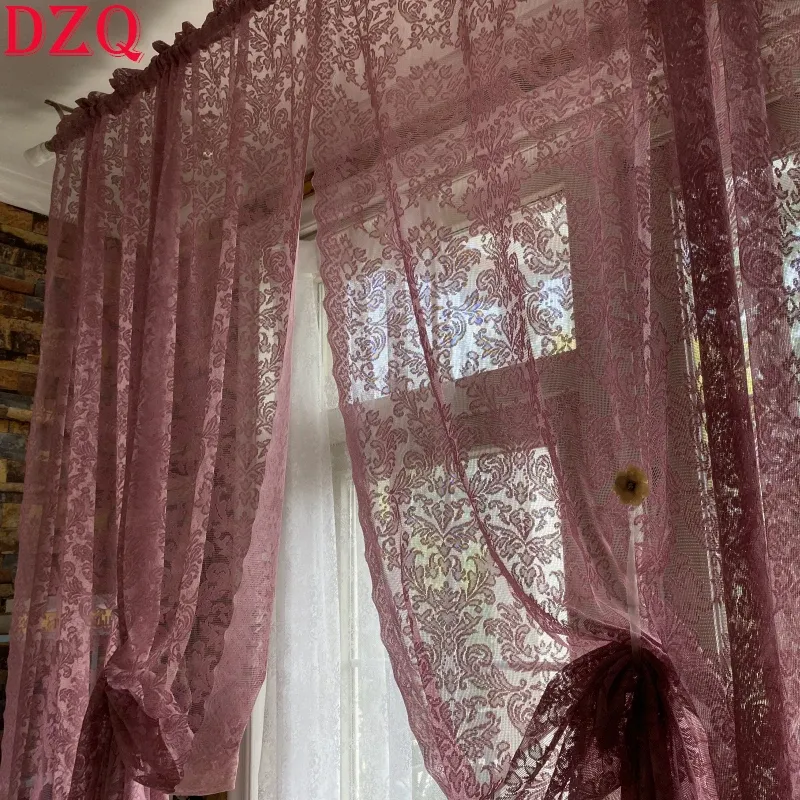 Tende Tende eleganti per porte in pizzo cavo per finestra romana Cucina Vintag Tende in tulle di pizzo viola per tenda d'ingresso del soggiorno146