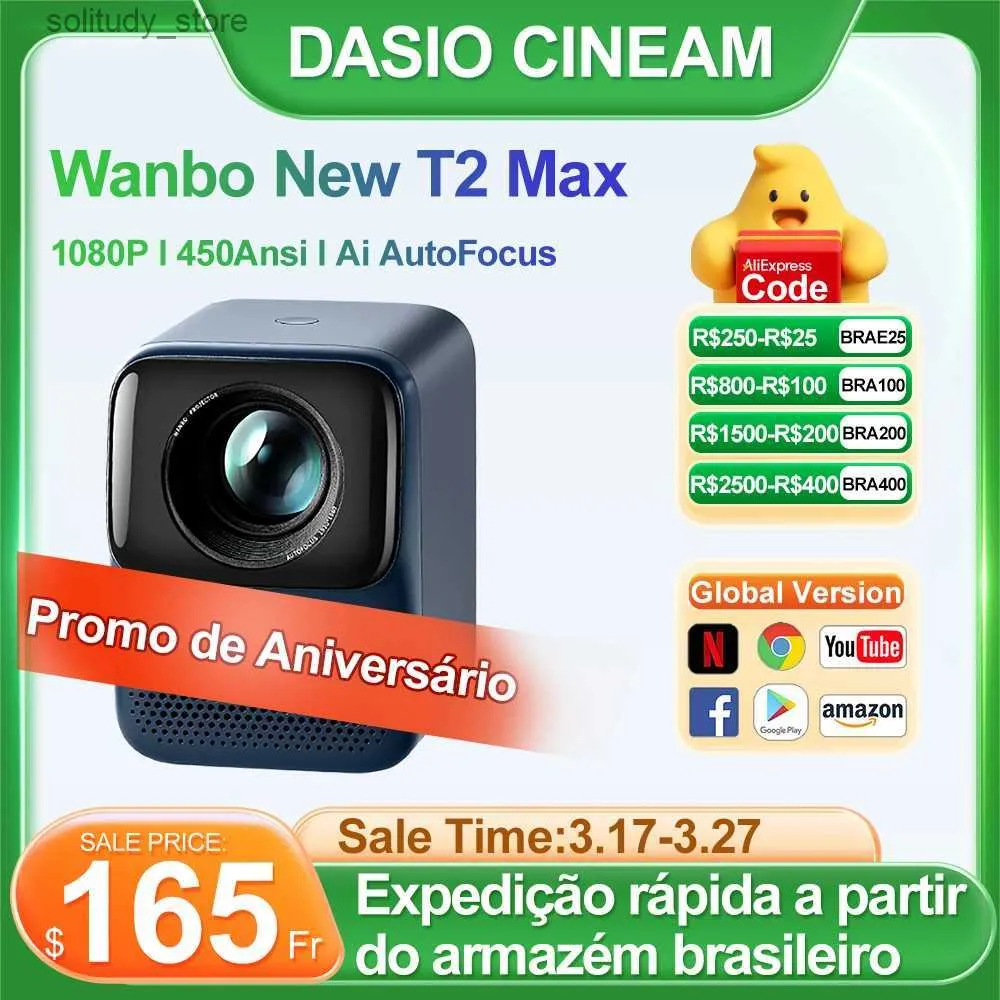 Другие аксессуары для проектора Wanbo New T2 Max 450 ANSI люмен Full HD 1080P Автофокус Интеллектуальный программируемый глобальный Hi-Fi стерео Q240322