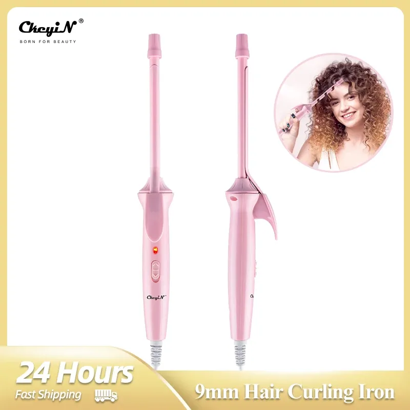 Irons Ckeyin Mini Hair Curling Iron 9mm Curler Wand Professional Curly Tongs Ceramic Electric Salon Styling Tool Small Crimping Iron