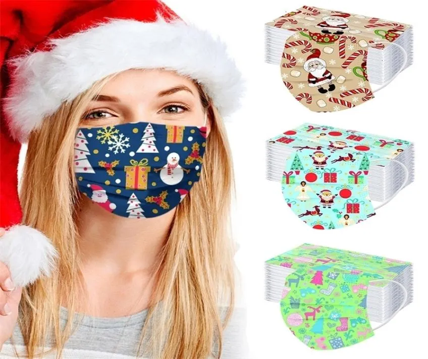 Outlet Kerstprint Wegwerp Gezichtsmasker 3 Lagen Maskers voor Vrouwen Non-woven Masque Jetable Mascherina Mascherine hoge kwaliteit3942137