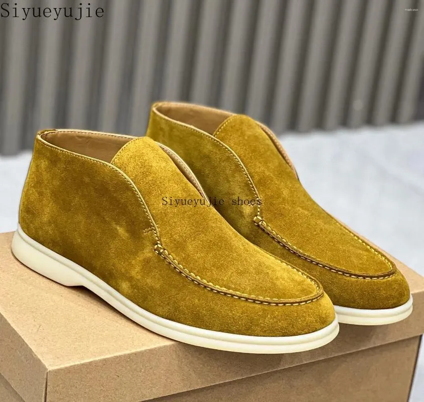 Scarpe casual Mocassini da uomo pigri di alta qualità Pelle scamosciata di mucca Flat Top maschile Slip on Mules Punta rotonda Passeggiata estiva