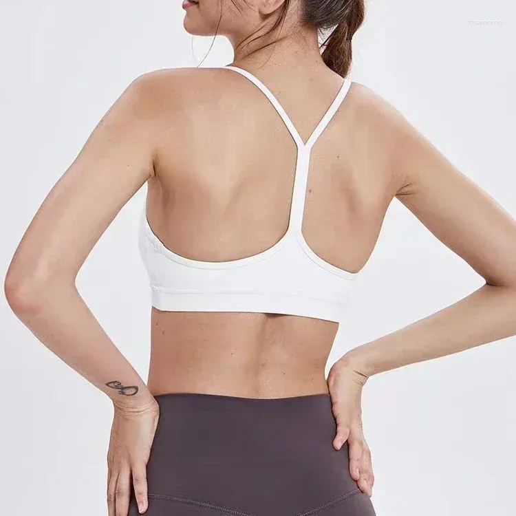 Yoga Outfit LU Women Cozy Widen Hem Padded Running Sports Bra Y-Shape Racer Back Spaghetti Straps Tops With Removable Cups