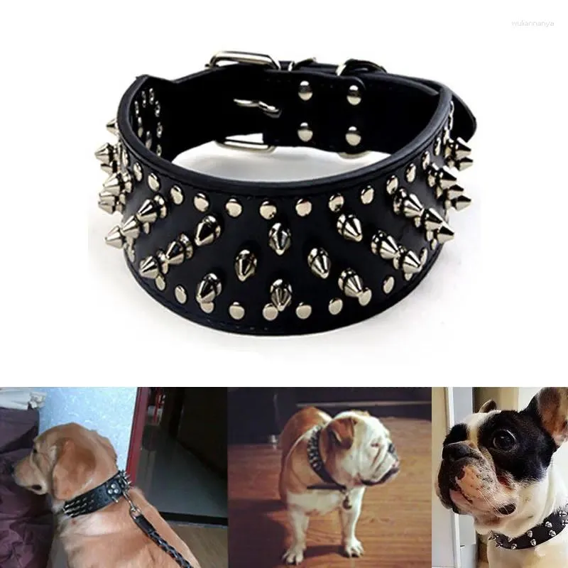 Coleiras de cachorro 1 pcs estilo punk pet colar rebite colar de couro pu redondo prego cravejado cinta cravada cães decoração suprimentos