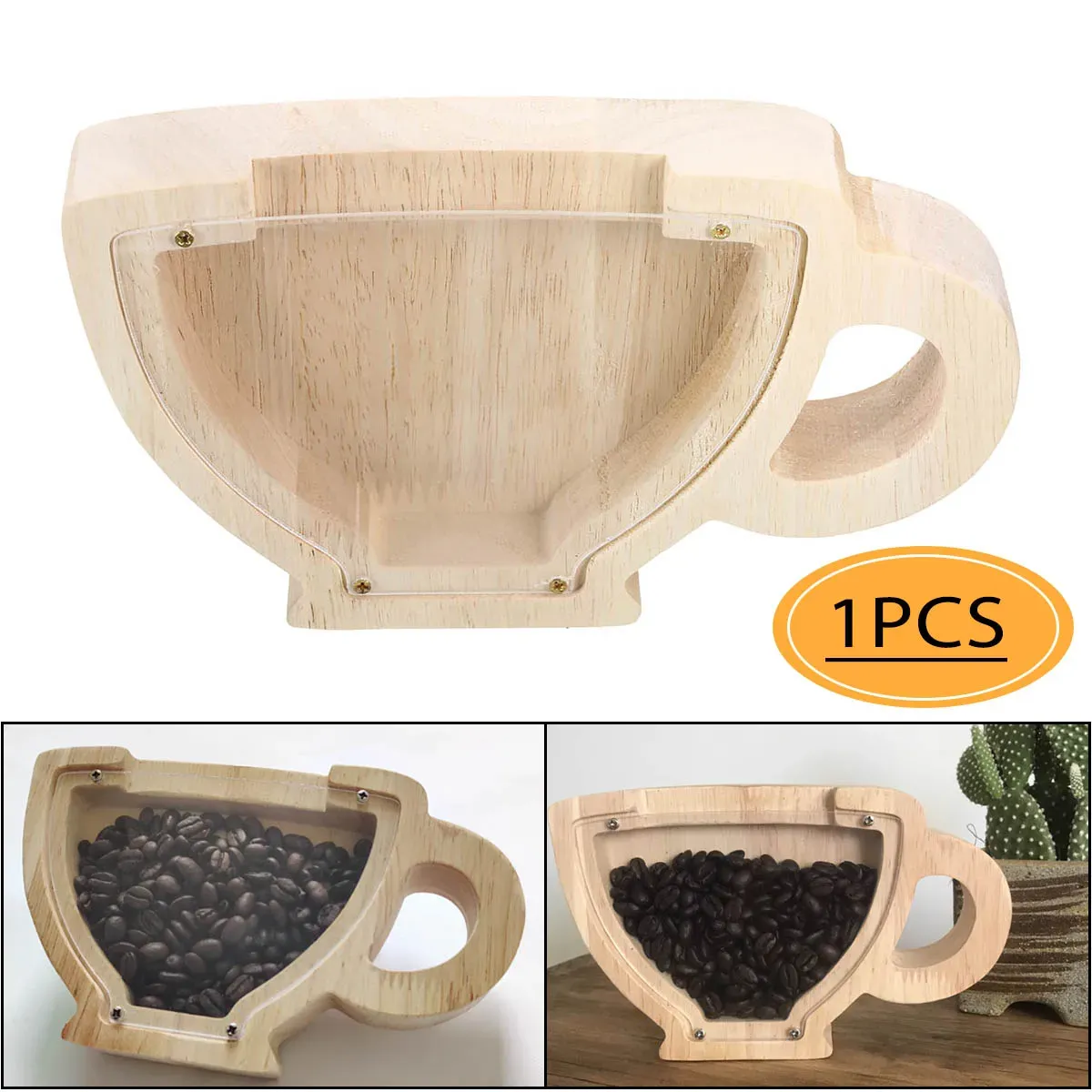 Scatole in legno di chicchi di caffè tazza da tè arredamento salvadanaio moneta di quercia contenitore per risparmiare denaro contenitore ornamento da tavolo decorazioni per la casa artigianato