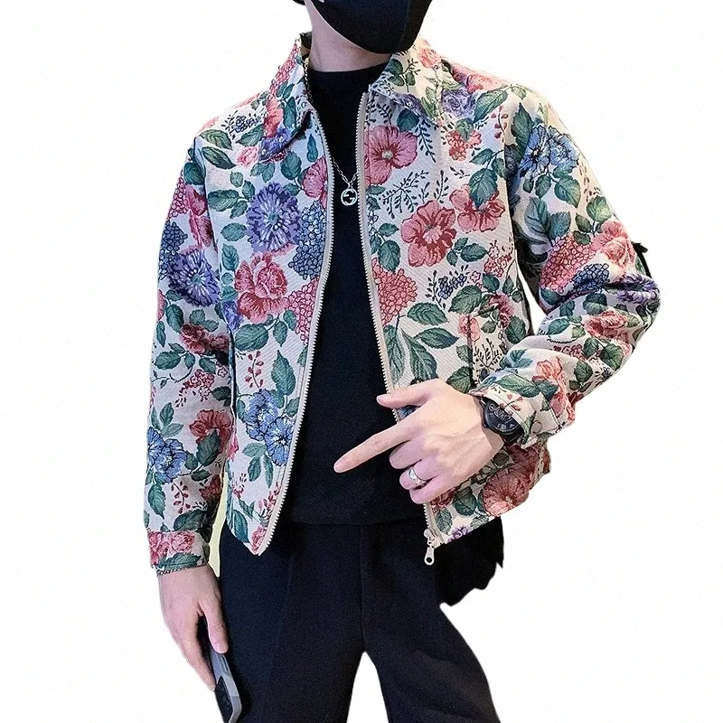 2023 Autumn Hafted Jacquard Bomber Jacket Men Fi Lapel Casual Social Streetwear Kurtki Busin Windbreaker Płaszcz Z4JS#