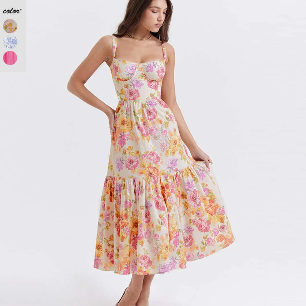 2024 Spring/Summer Women's Wear New Dresses Sweet and Spicy Style Fragmenterad Flower Mid Length Kjol Open Back Sleeveless Sling Dress 355086