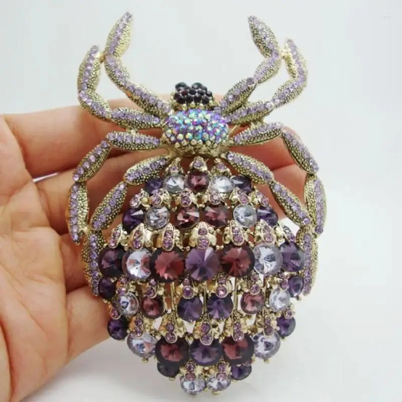 Broches Klassieke Spider Grote broche Luxe paarse strass-kristal Dierenhanger Jurkaccessoires voor dames