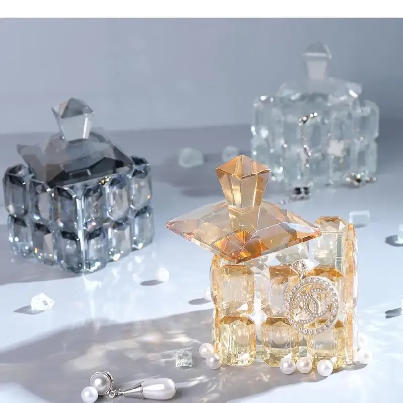 Jars Square Crystal Veneer Storage Jar Cosmetic Box 보석 저장 용기 드레싱 테이블 보석 상자 휴대용 뚜껑이있는 용기