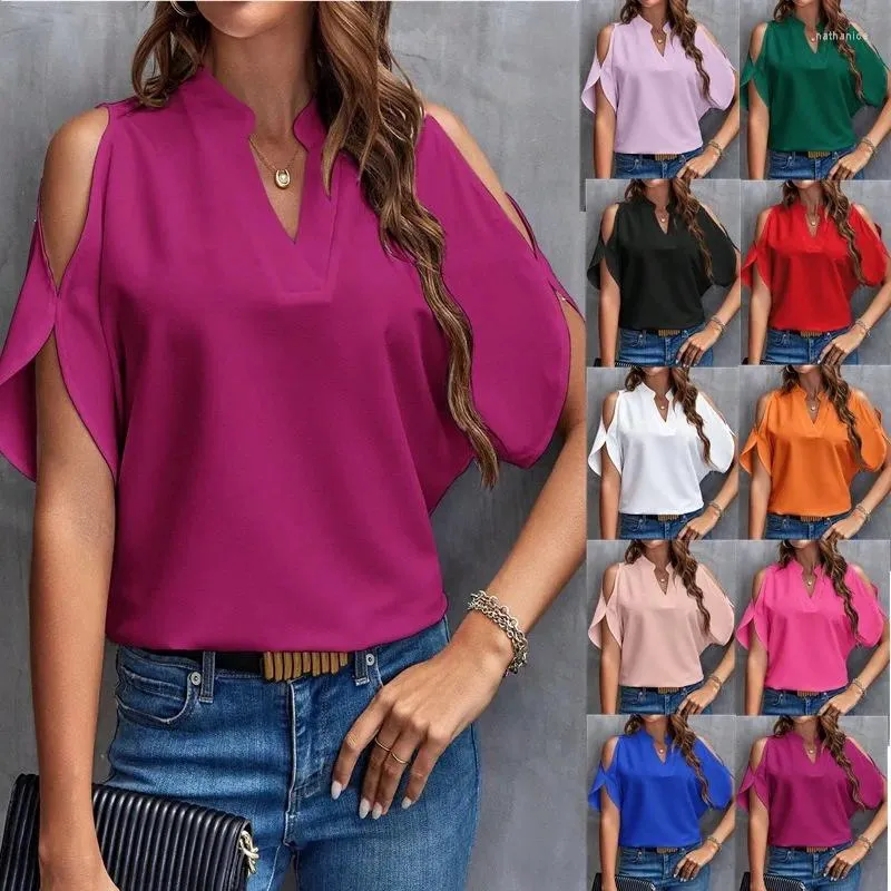 Женские блузки для Европы и США, лето 2024, модные топы без бретелек с v-образным вырезом и темпераментными рукавами