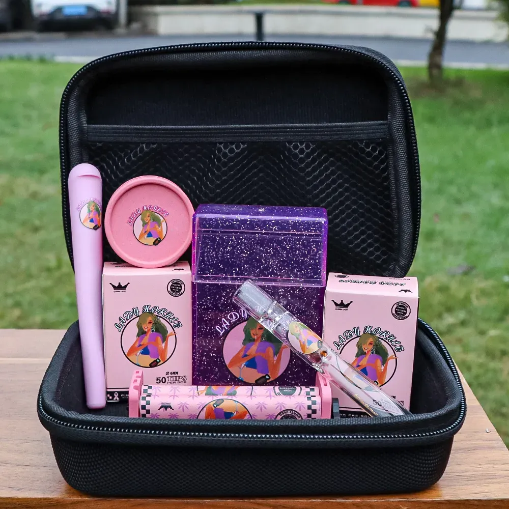 LADY HORNET Smoking Pink Tobacco Kit Herb Grinder Cigarette Case Plastic Storage Tube Glass Smok Pipe 78mm Rolling Machine