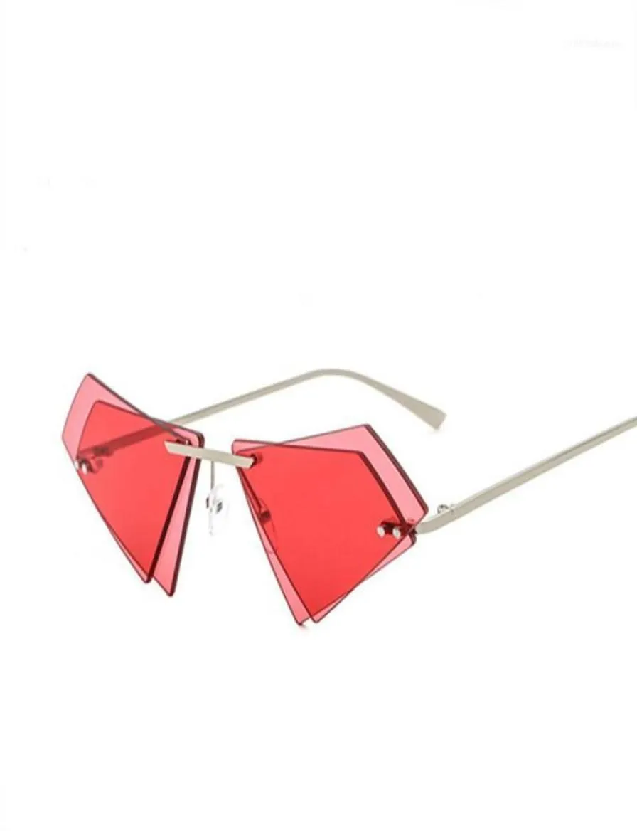 Gläser Frauen Männer Unregelmäßige Doppelschicht Dreieckige Sonnenbrille Für Rahmen Brillen Metall Beine Randlose Sonnenbrille19876721