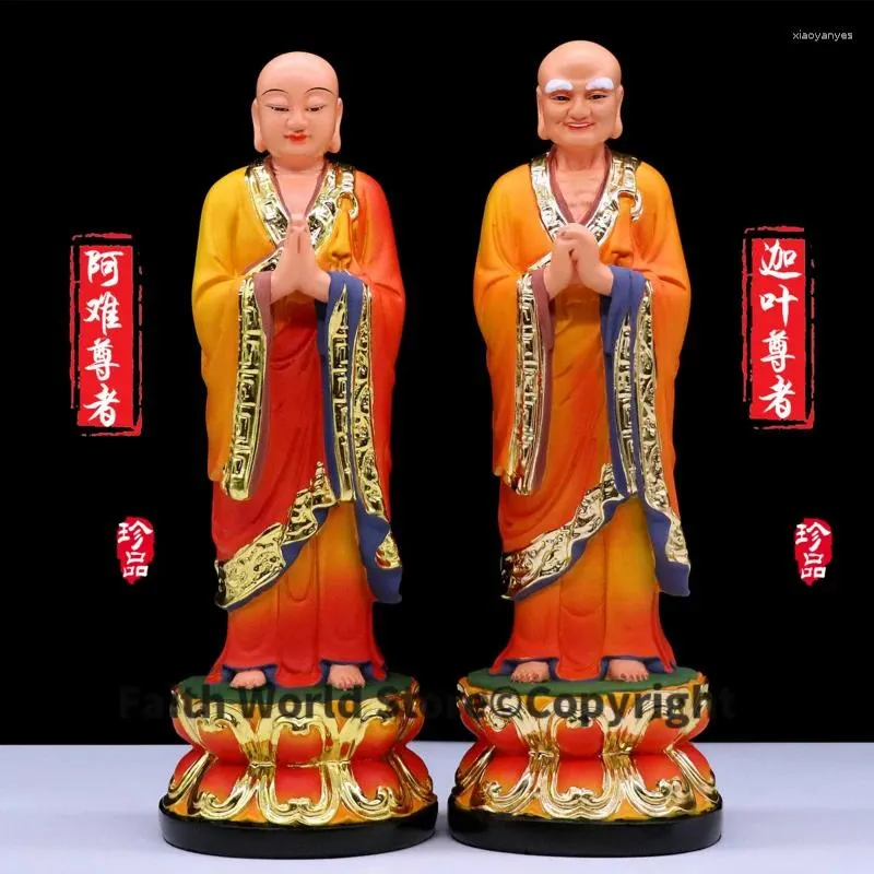 Dekorativa figurer Ett par 2st Asia Home Temple Altar Buddhism Sakyamuni Amitabha Buddha Disciple vänster och höger anan Kaye Dharma