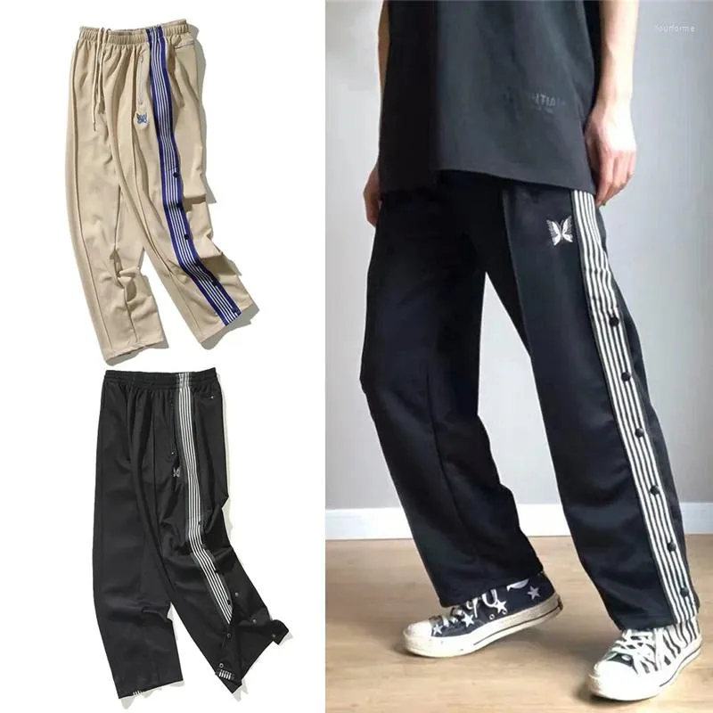 Men's Pants Men Women Webbing Adjustable Buttons Needles Embroidery Butterfly Trousers 2024ss