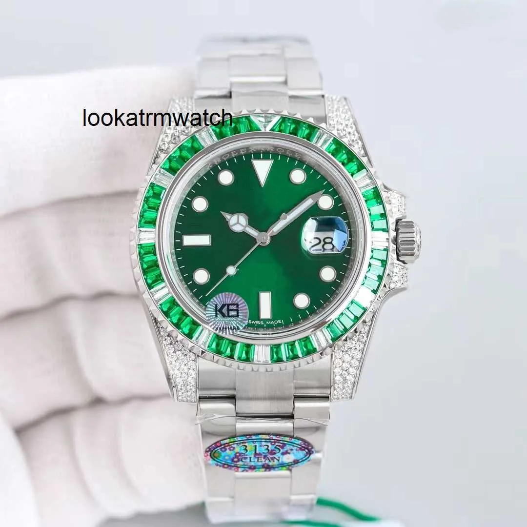 Automatisk klocka RLX Clean Now Diamond Mens Watch 3135 Movement 40mm Green 904L Raffinerad stålvattentät