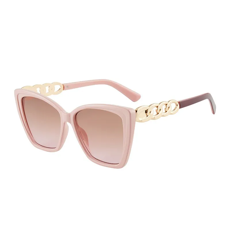 lunettes de soleil design femmes lunettes de soleil de luxe hommes lunettes de soleil personnalité Hip Hop lunettes de soleil chaîne en métal mode polygone lunettes à grande monture lunettes de soleil m389 rose