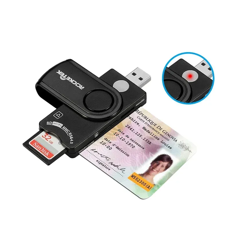 USB 2.0 Smart Card Reader Micro SD/TF Memory ID Bank EMV Electronic DNie DNI Citizen Sim Cloner Connector Adapter