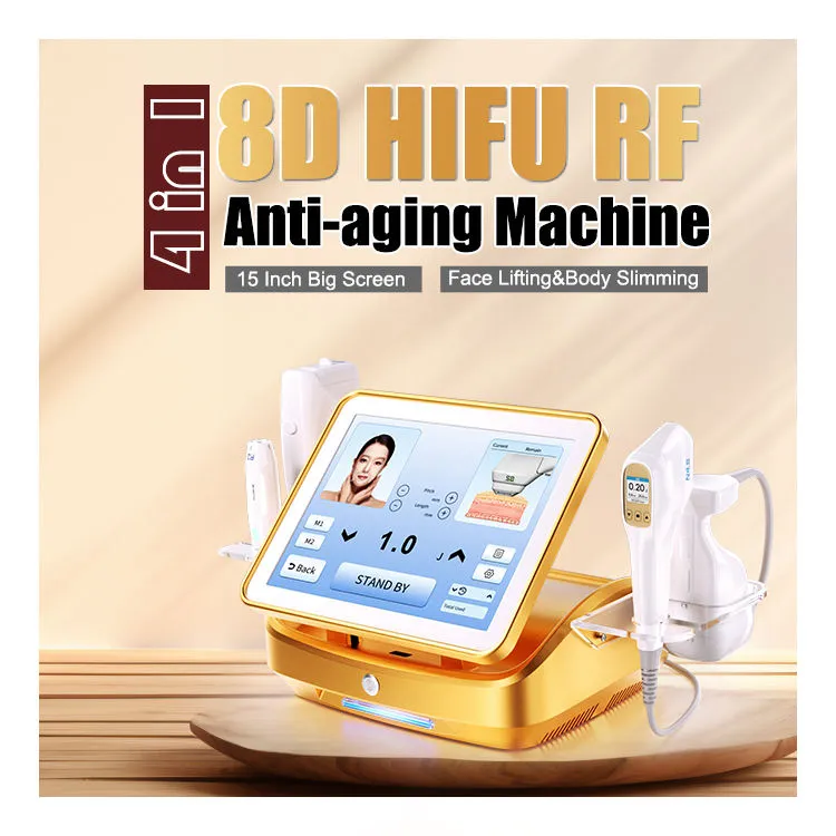 Ouro hifu rf rejuvenescimento da pele 8d 4 em 1 máquina anti-envelhecimento vmax remoção de rugas face lifting lipólise corpo emagrecimento dispositivo multi-efeito