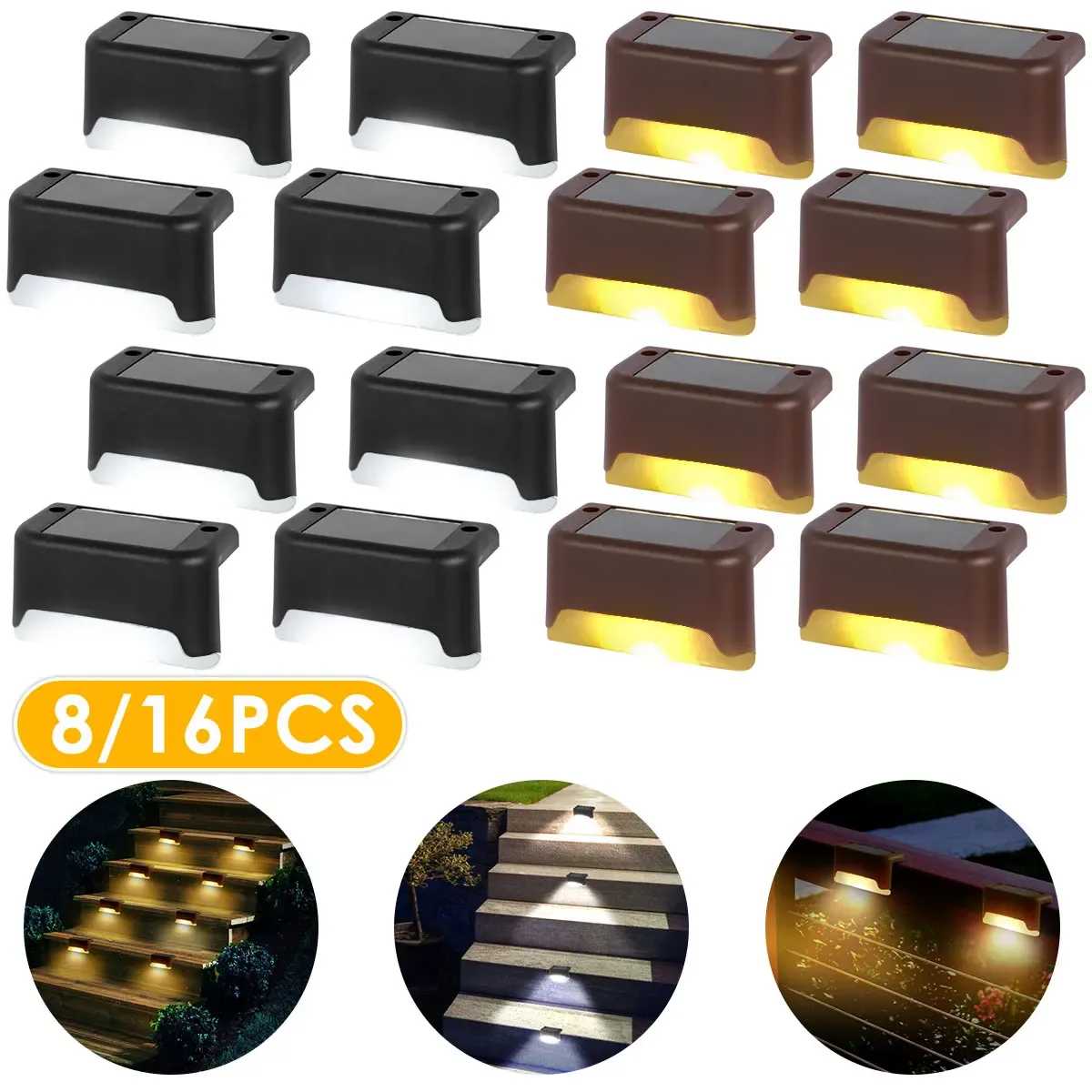 Décorations Escalier extérieur Lumière Solaire IPX65 Étanche Jardin Étape LED Lampe Solaire pour Cour Balustrade Clôture Voie Patio Pelouse Décoration 16 Pièces