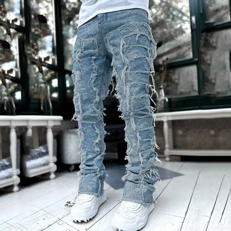 Jeans da uomo Nappe creative Decorazione Taglio dritto da uomo Pantaloni casual in denim stile street a media elasticità per tutte le stagioni