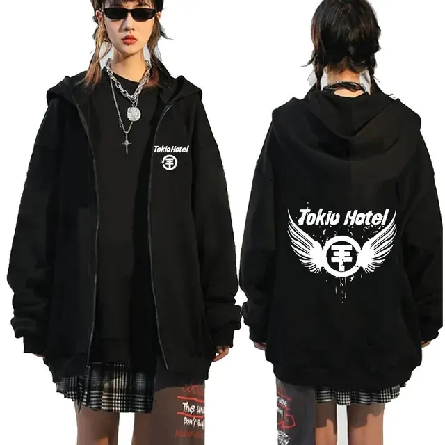 Tokio Hotel Logo Zip Up Hoodie - Mens Rock Band Sweatshirt