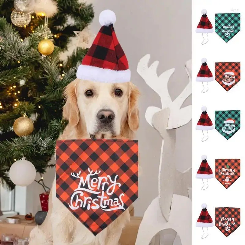 Hundebekleidung, Weihnachts-Bandanas, dreieckiges Haustier-Bandana, Katzenschals, verstellbar mit Hut für kleine, mittelgroße und große Haustiere
