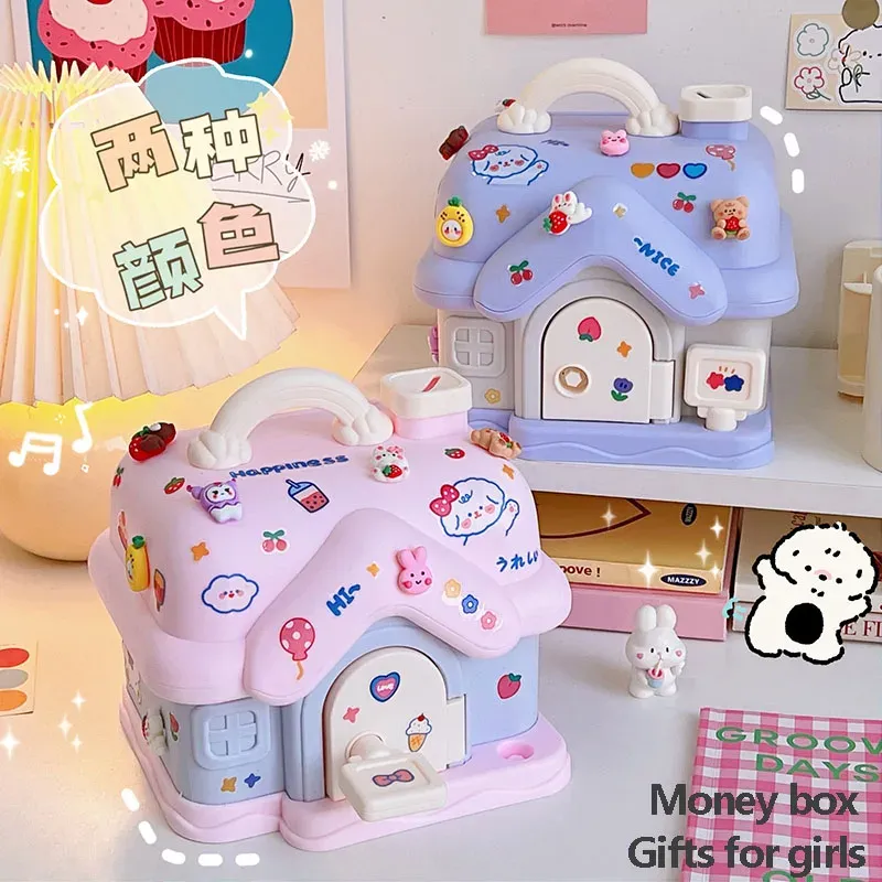Lådor kawaii liten hus piggy bank med 3D klistermärke kreativa tecknade barn bankmynt sedlar pengarna piggy bank för vuxna gåva