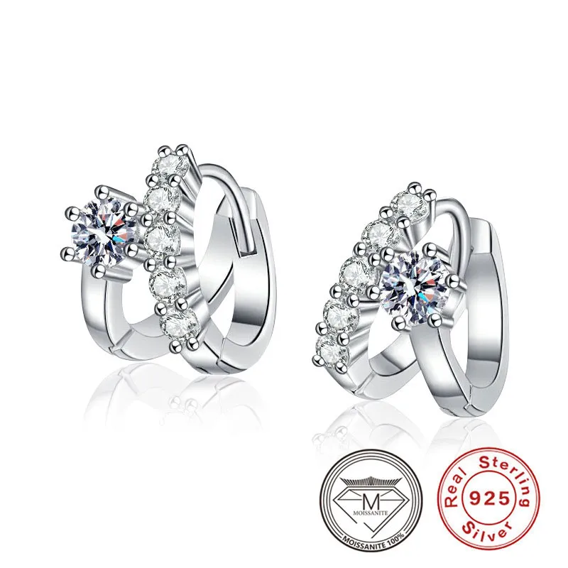 100% réel 925 boucles d'oreilles Moissanite en argent sterling pour les femmes engagement de mariage 0.3ct Moisanite Diamond Hoop Bringle