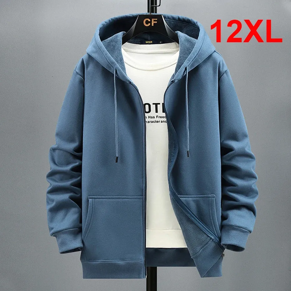 Plus Size 10XL 12XL Hoodie Men Autumn Winter Fleece Hoodies Solid Color Jacket Big Blue Black Red Grey 240315
