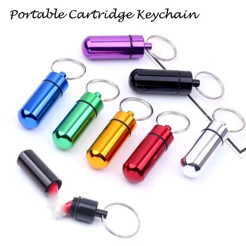 Mini Mini Aluminium Aluminy Pill Pill Box Carrtridge Keychain Outdoor مقاوم للماء محكم الأدوية