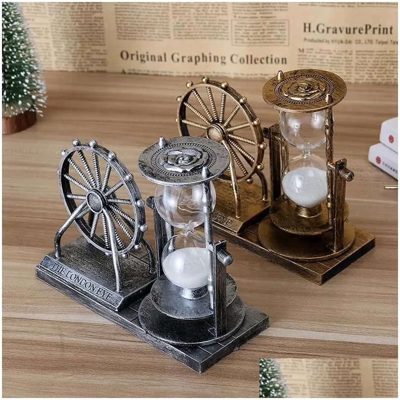 Dekorative Objekte Figuren Vintage Riesenrad Sanduhr Beautif Desktop Exquisite Sandglas Antike Treibsand Straßenlaterne Stift Hol Dhn31