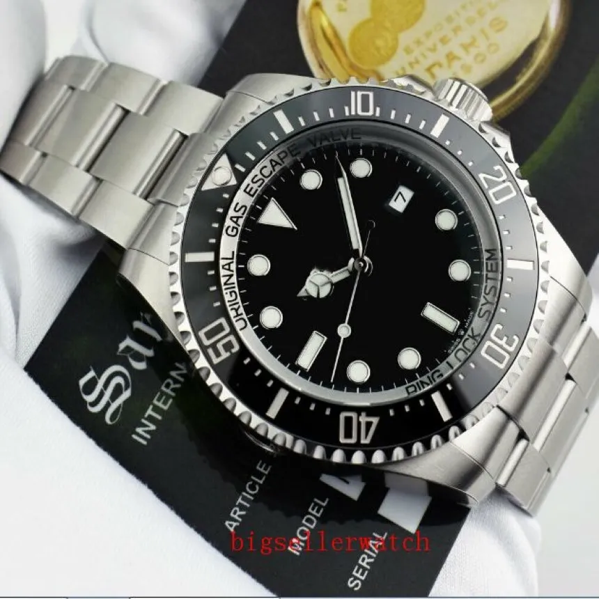Novo relógio masculino com moldura de cerâmica profunda Sea-dweller 126660 44 mm Stanless Steel Glide Lock Fecho Relógios mecânicos automáticos Chrono314M