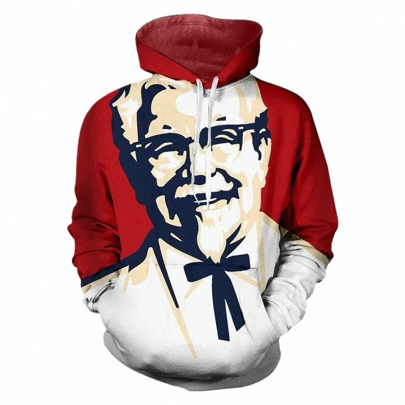 KFC Grandparents 3D Sweat à capuche imprimé Sweat-shirt Hommes Hip Hop Streetwear Lg Pull à manches Survêtements Hombre B8Yr #